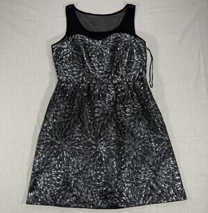 ELLE Womens Size 10 Black Silver Metallic Fit & Flare Party Dress Sleeveless